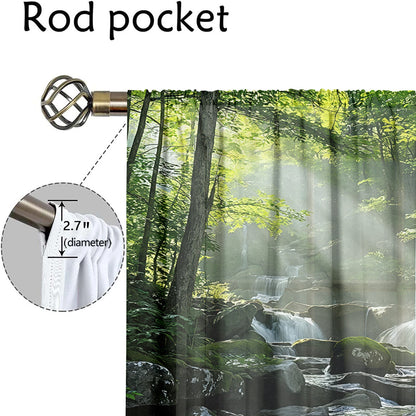 2Pcs 3D Mountain Stream Curtains