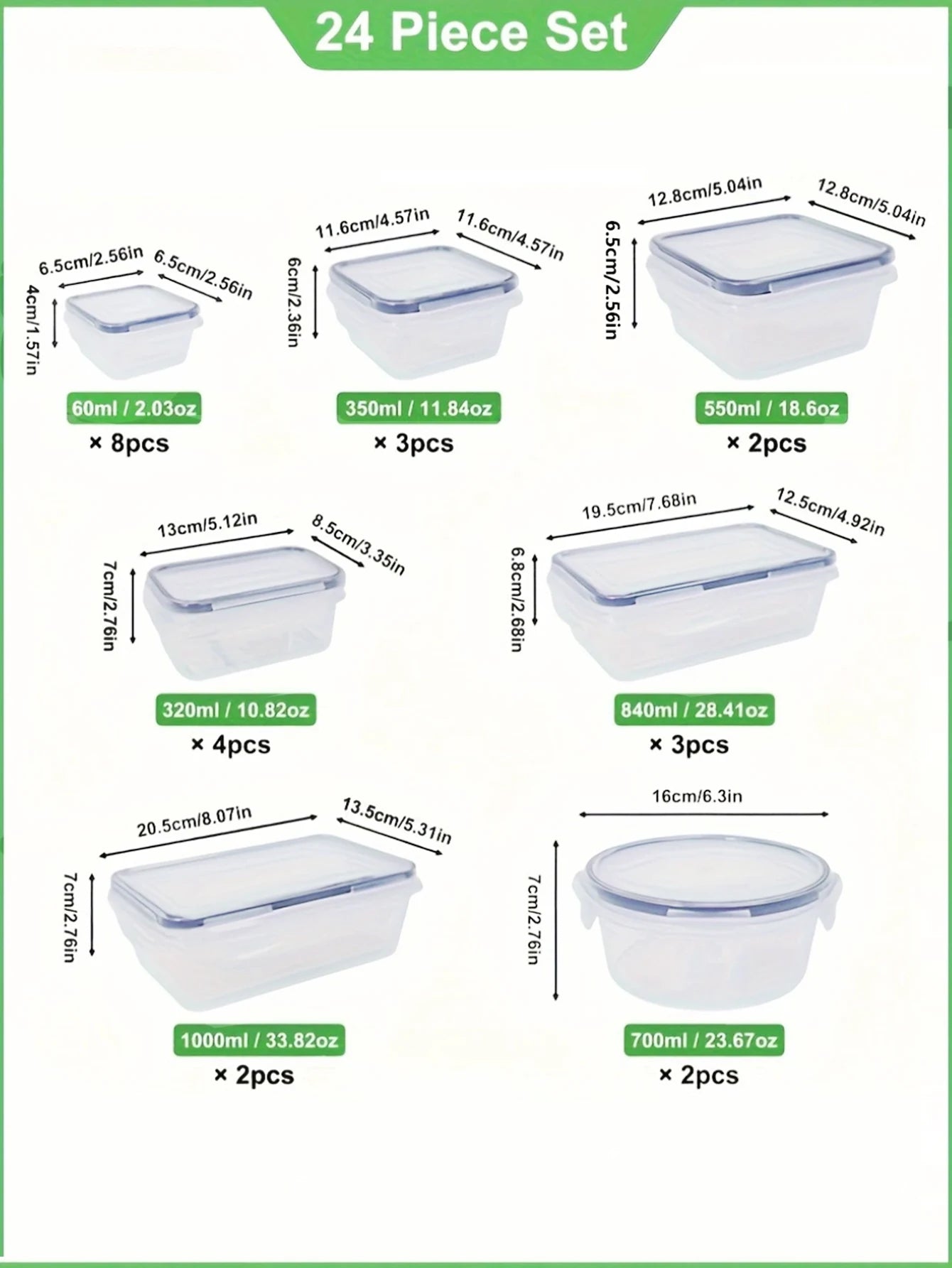 24 Pcs Food Storage Containers