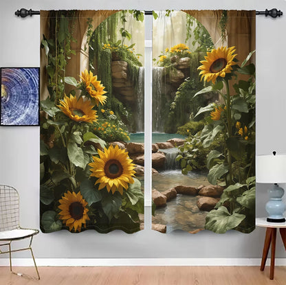 2Pcs 3D Forest Waterfall Curtains