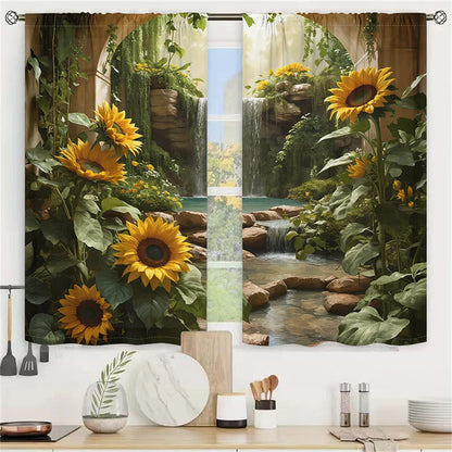 2Pcs 3D Forest Waterfall Curtains