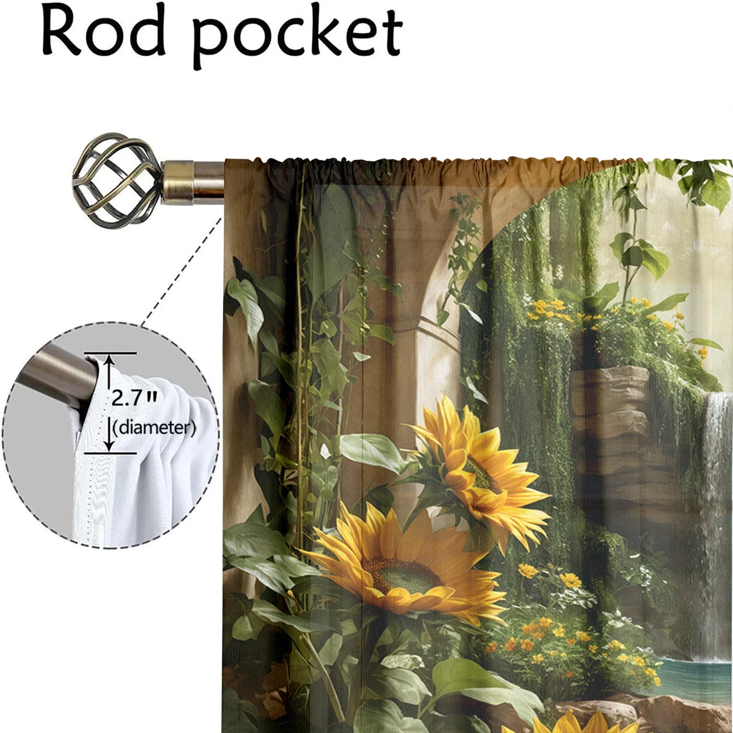 2Pcs 3D Forest Waterfall Curtains