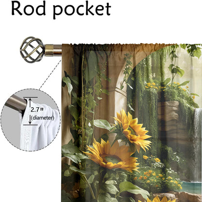 2Pcs 3D Forest Waterfall Curtains