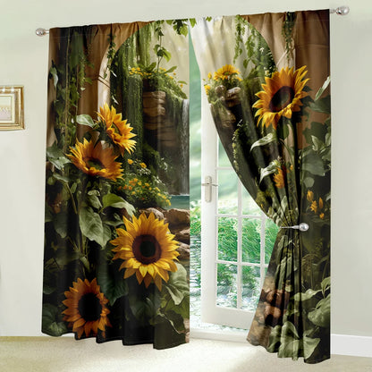 2Pcs 3D Forest Waterfall Curtains