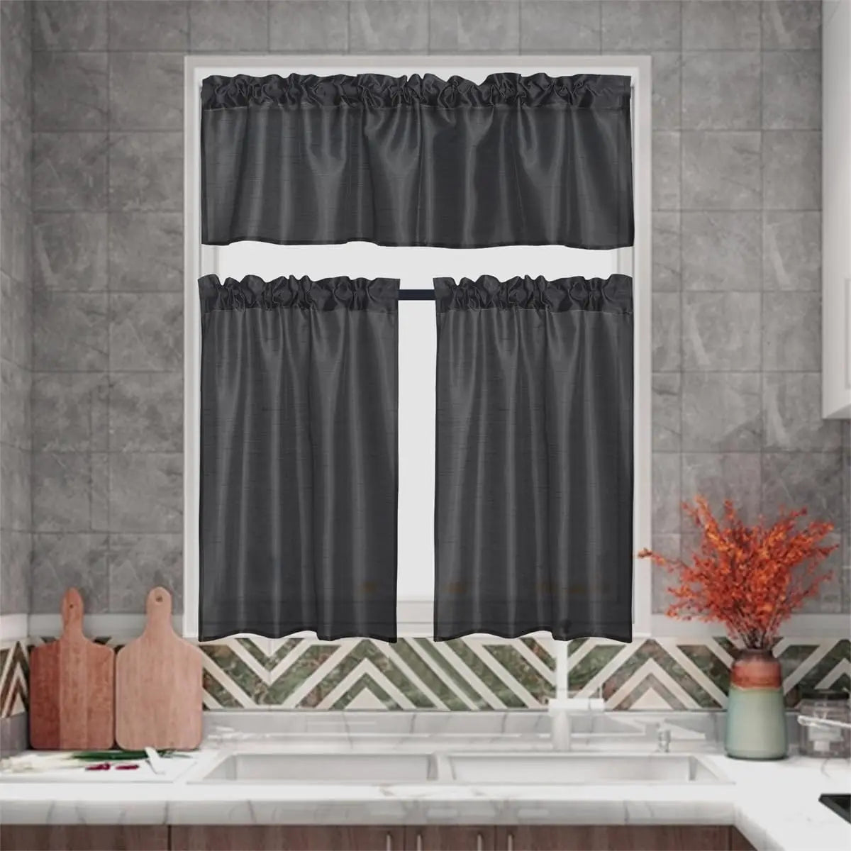 3 Panels Faux Silk Curtains