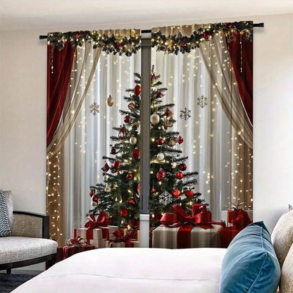 2pcs Luxury Christmas Print Curtains