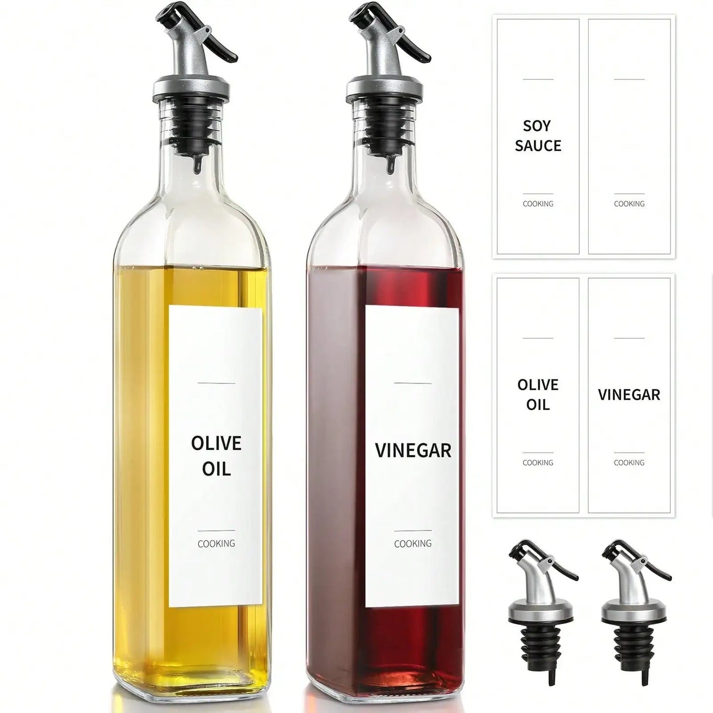 2Pcs Oil & Vinegar Glass Dispenser