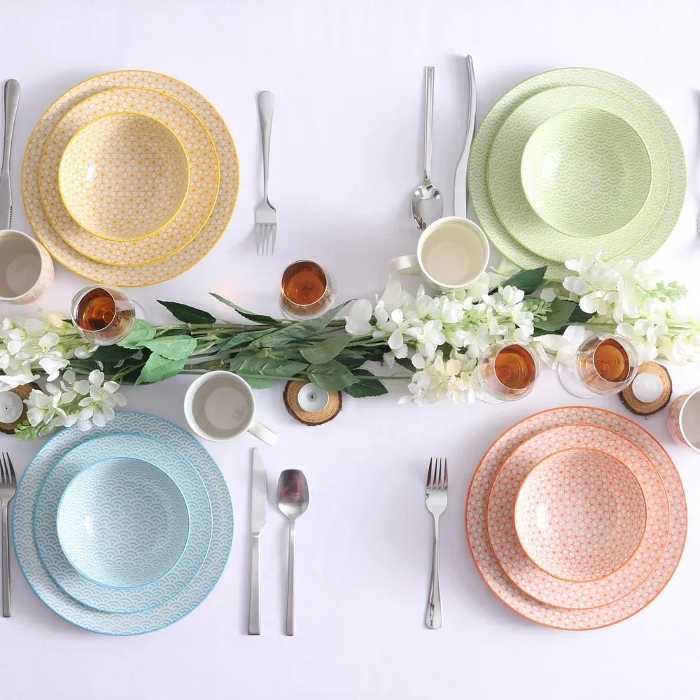 16-Pieces Multi-Color Porcelain Dinnerware Set