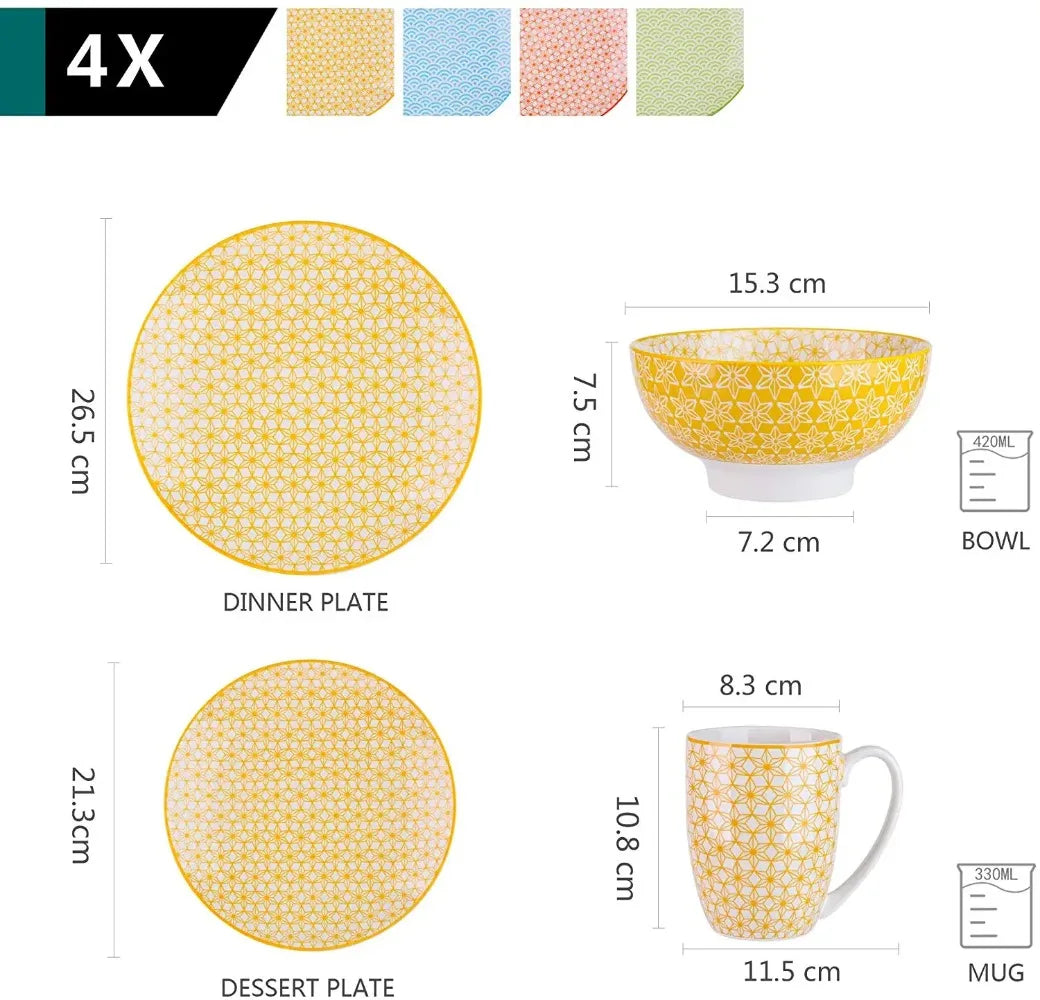 16-Pieces Multi-Color Porcelain Dinnerware Set