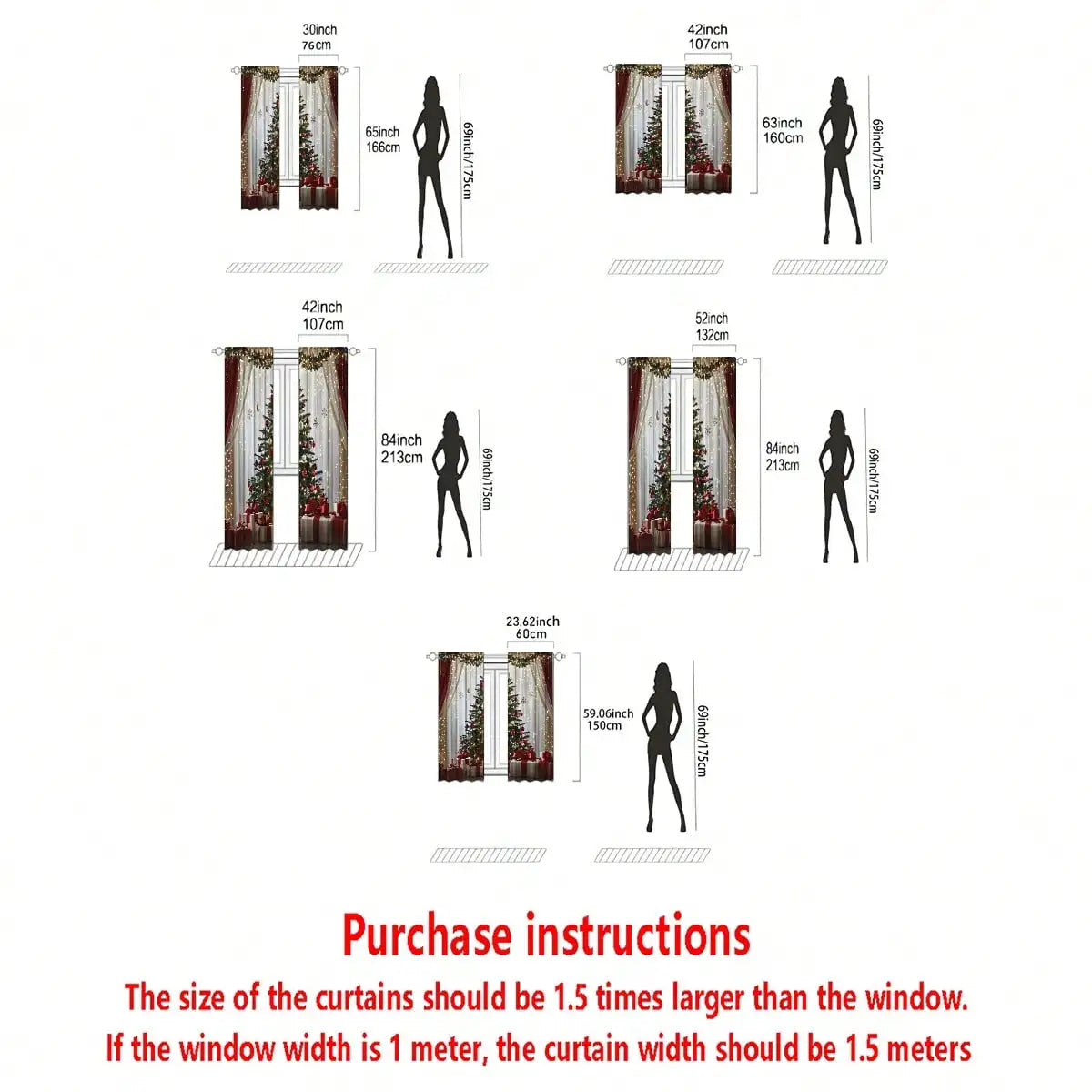 2pcs Luxury Christmas Print Curtains