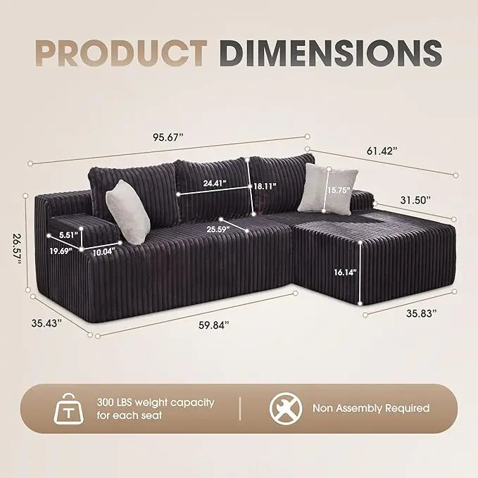 L-Shaped 3-Seat Sofa