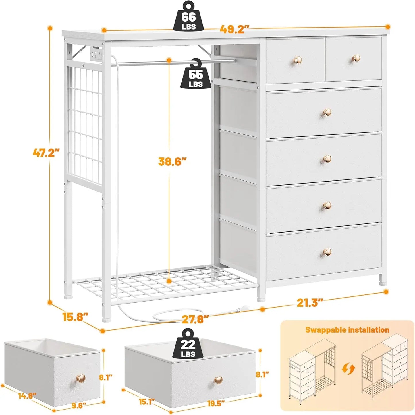 49.2" Dresser with Hanging Rack