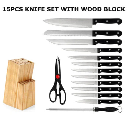 15-Piece Kitchen Knife Set with Holder