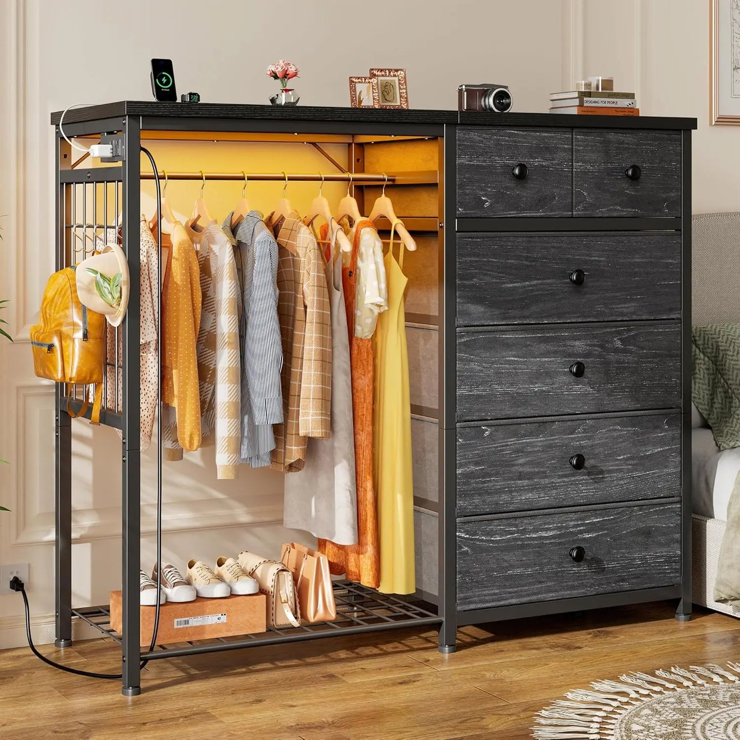 49.2" Dresser with Hanging Rack
