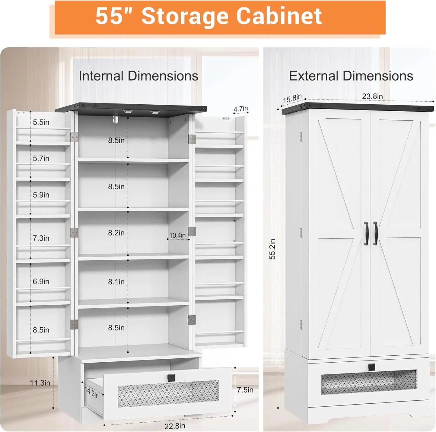 55'' Pantry Storage Cabinet