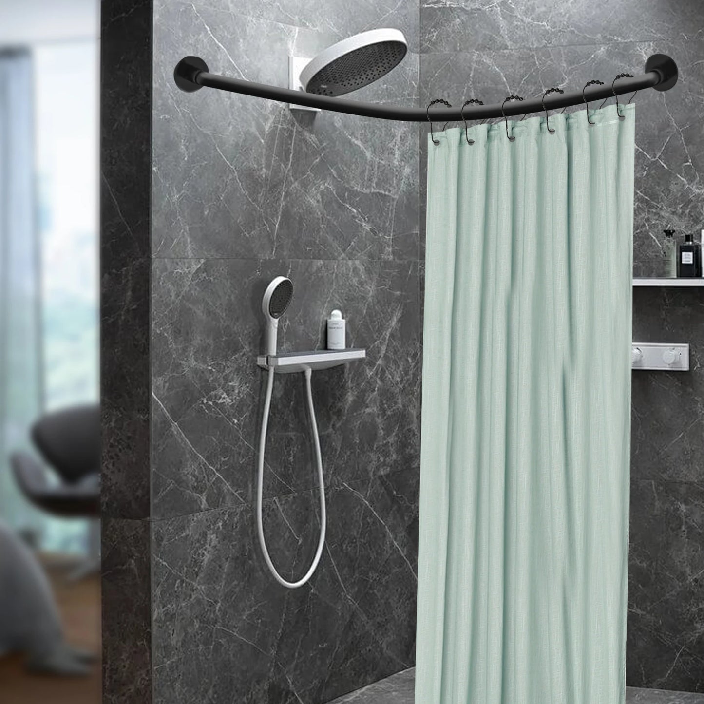 L Shape Retractable Shower Curtain Rail