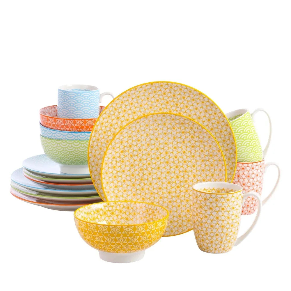 16-Pieces Multi-Color Porcelain Dinnerware Set