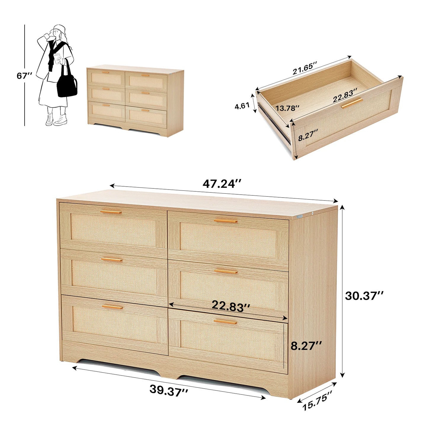 Modern Chest Wood Rattan Dresser