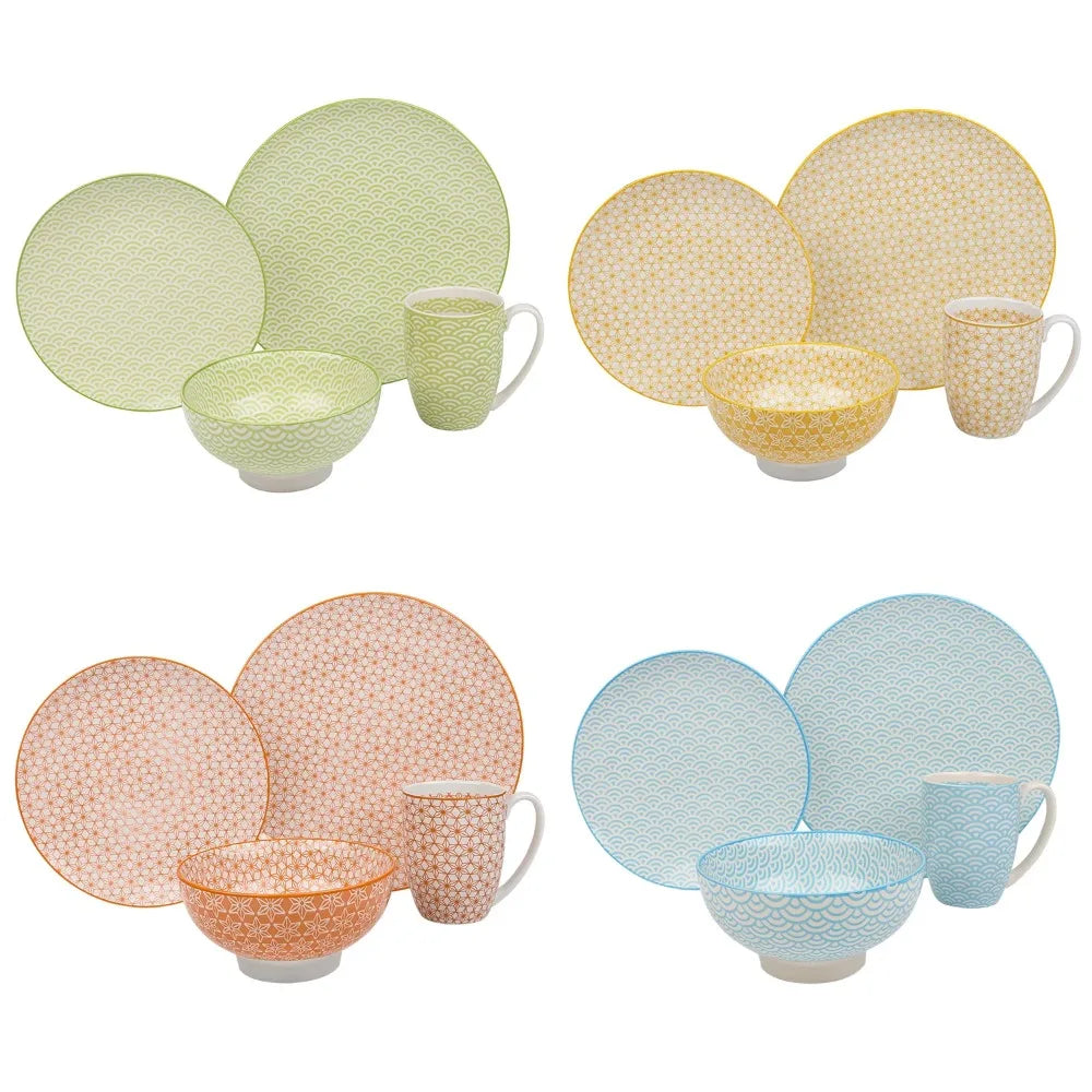 16-Pieces Multi-Color Porcelain Dinnerware Set