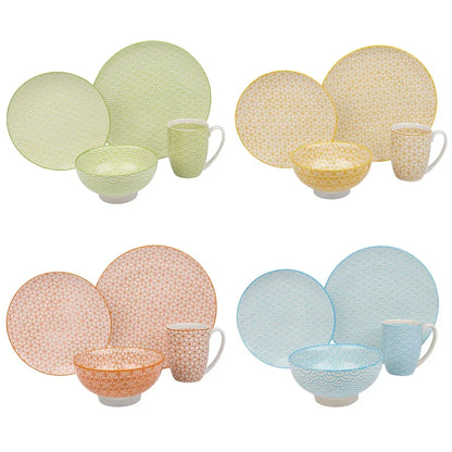 16-Pieces Multi-Color Porcelain Dinnerware Set
