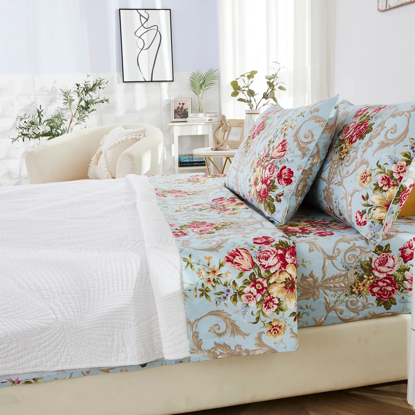 4pcs Fitted Cotton Sheet Set