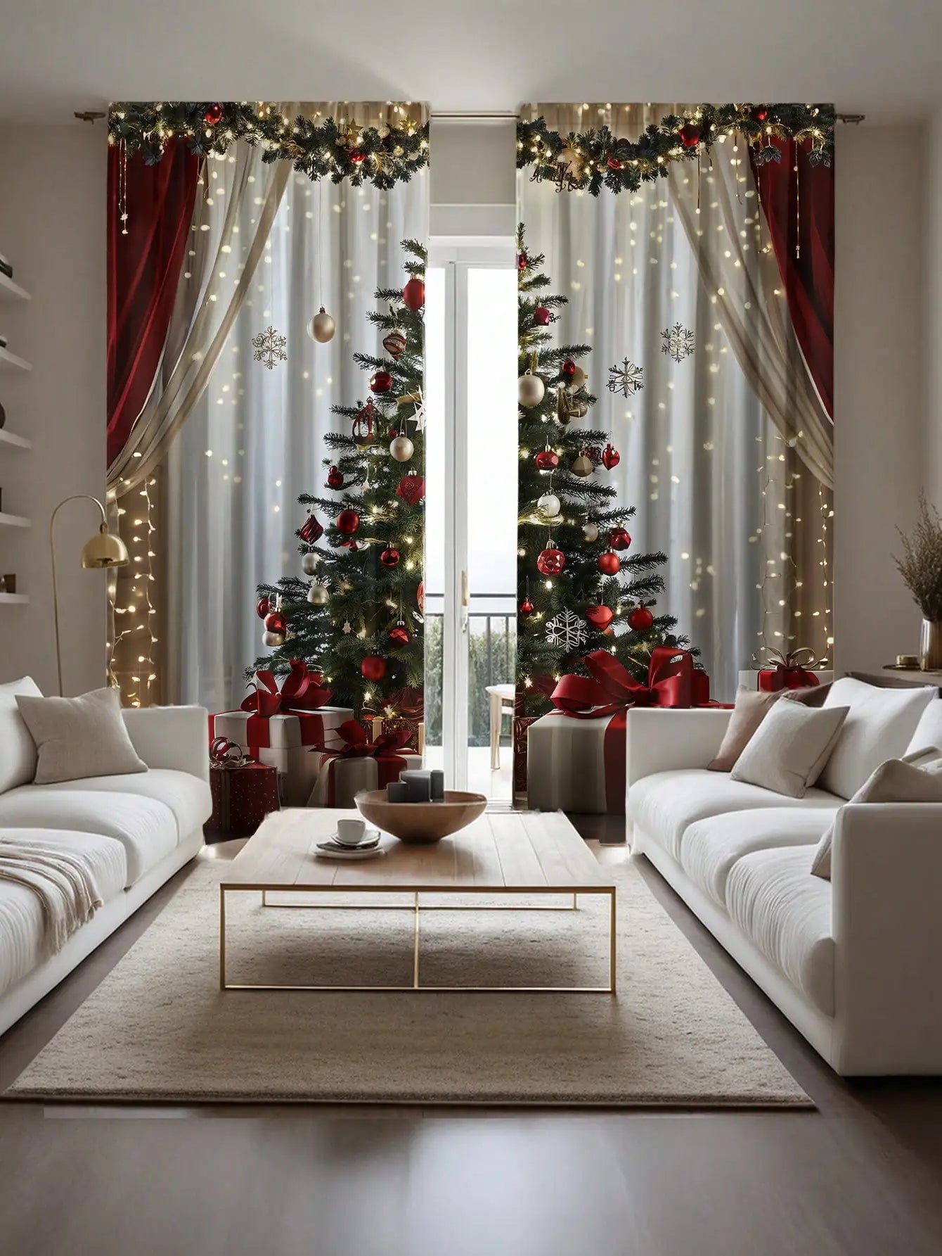 2pcs Luxury Christmas Print Curtains