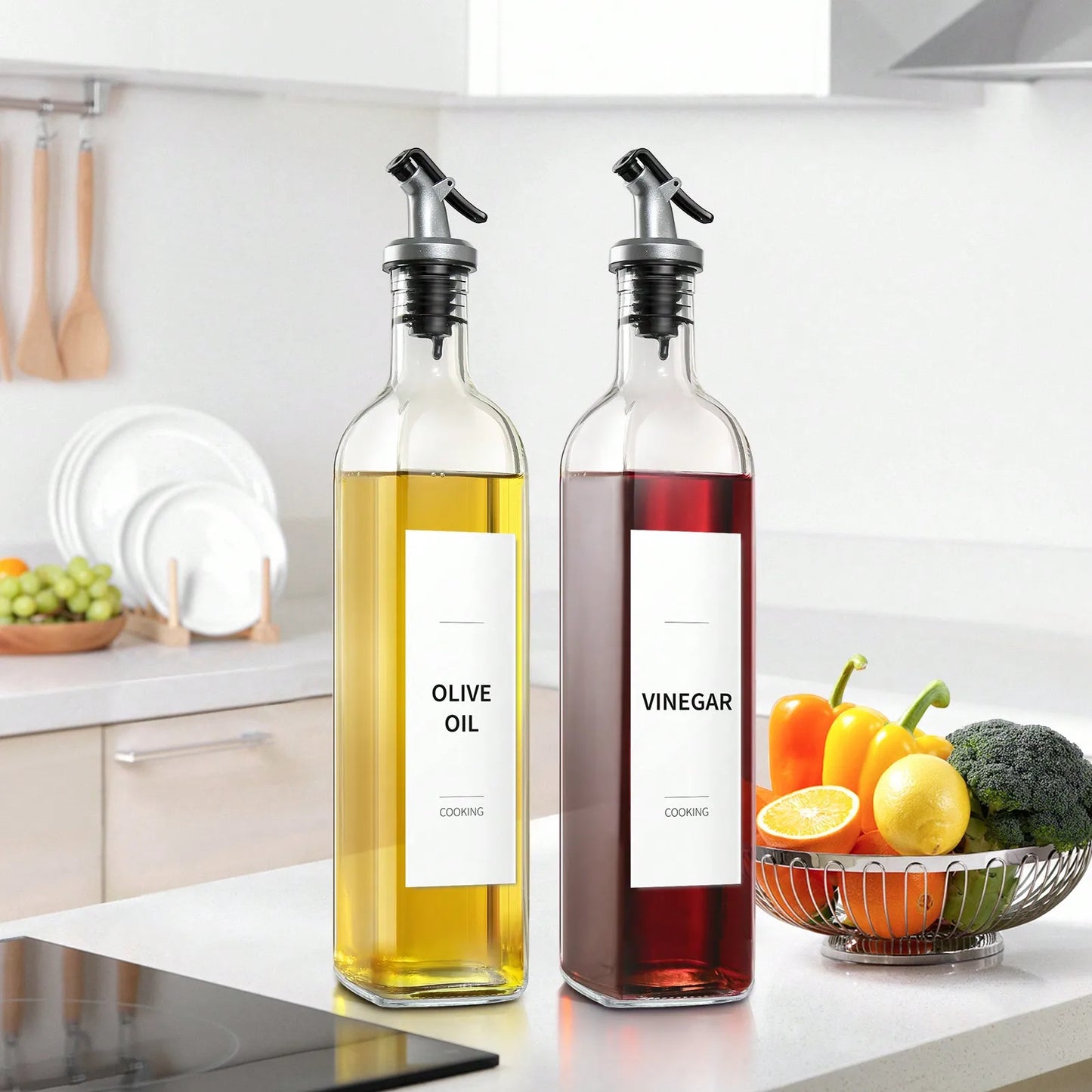 2Pcs Oil & Vinegar Glass Dispenser