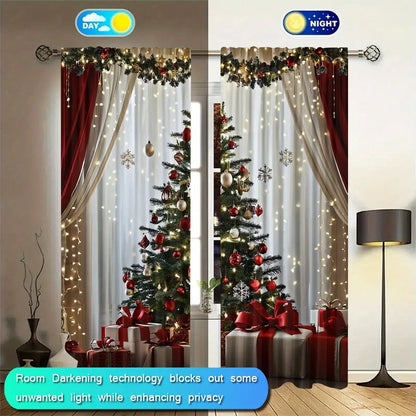2pcs Luxury Christmas Print Curtains
