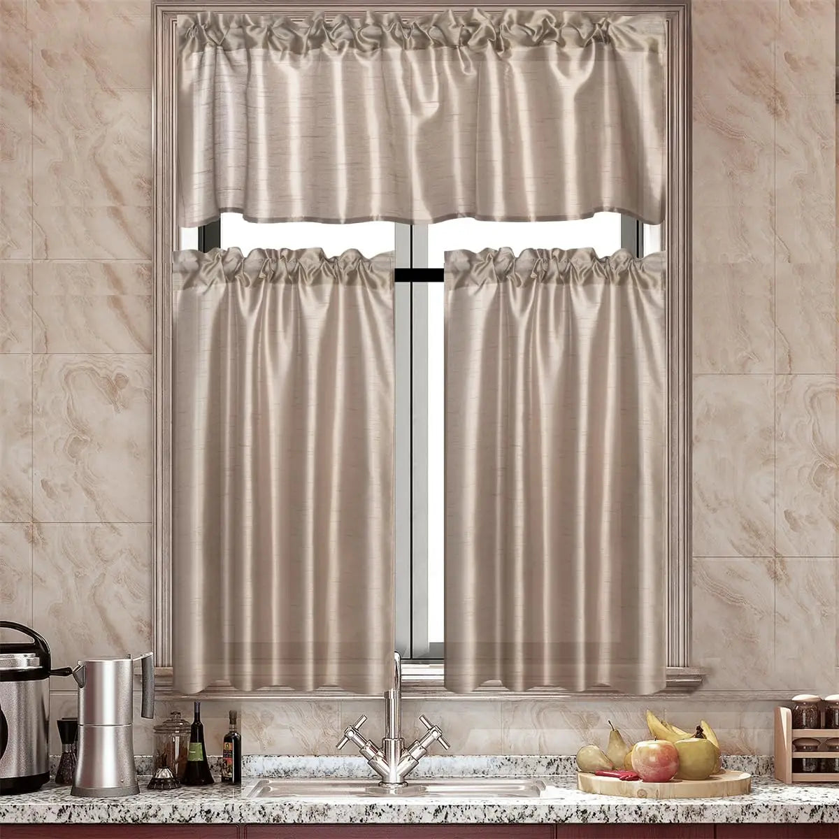 3 Panels Faux Silk Curtains