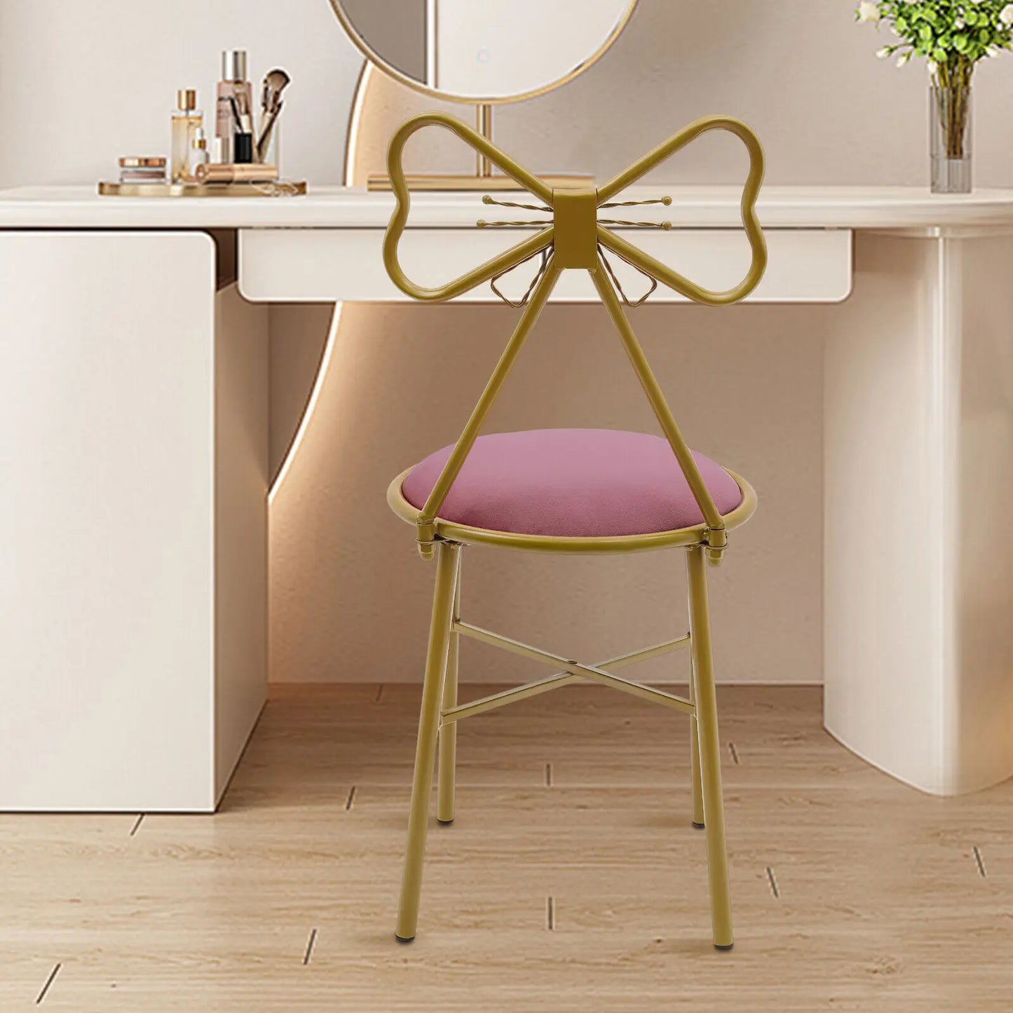 Pink Bow Backrest Vanity Chair