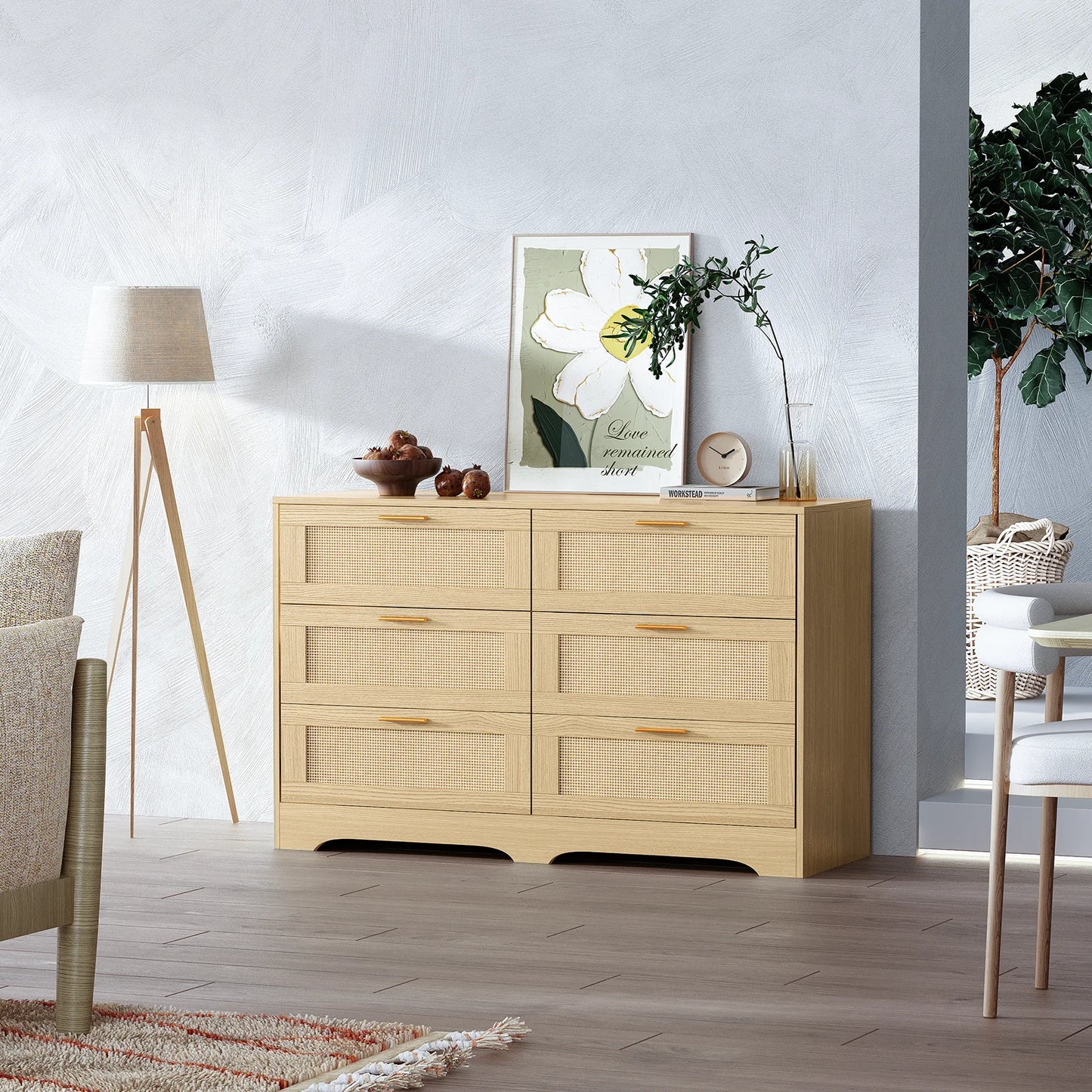 Modern Chest Wood Rattan Dresser