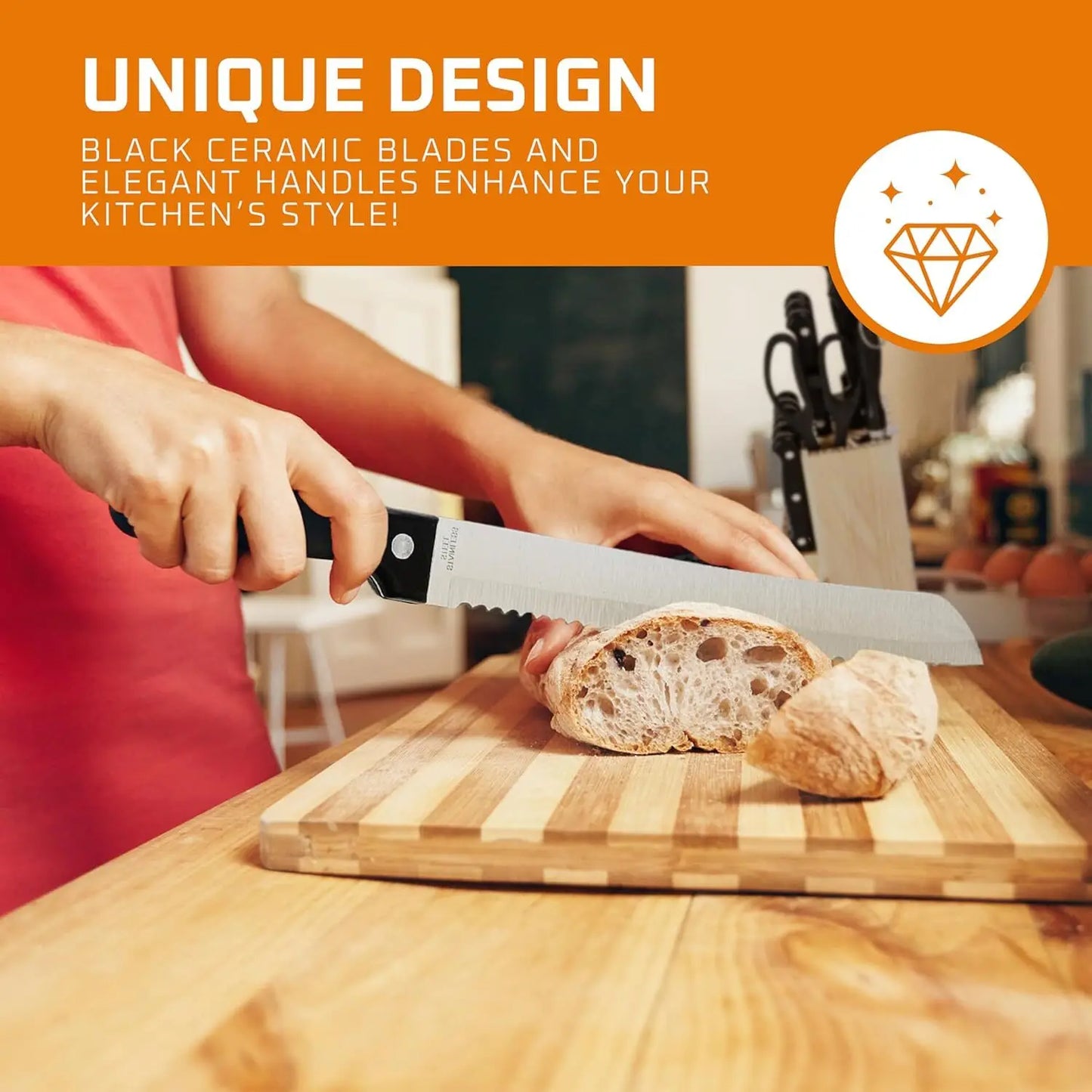 15-Piece Kitchen Knife Set with Holder