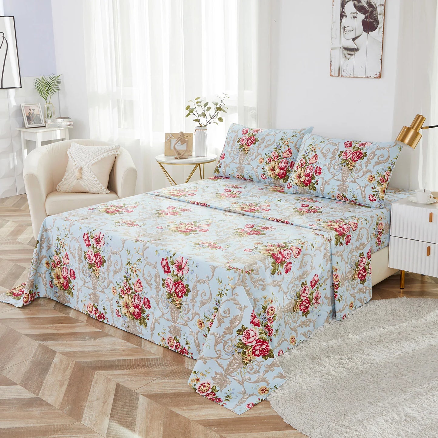 4pcs Fitted Cotton Sheet Set